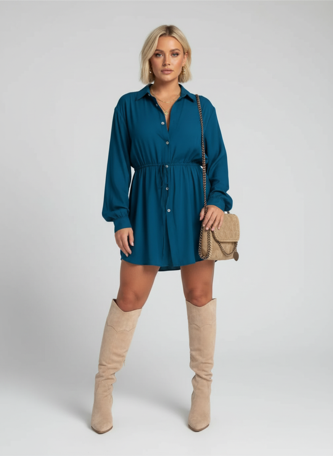 Bowien - Dames bloesjurk met knoopsluiting en verstelbaar tailleceintuur - polyestermix - Lente / Zomer
