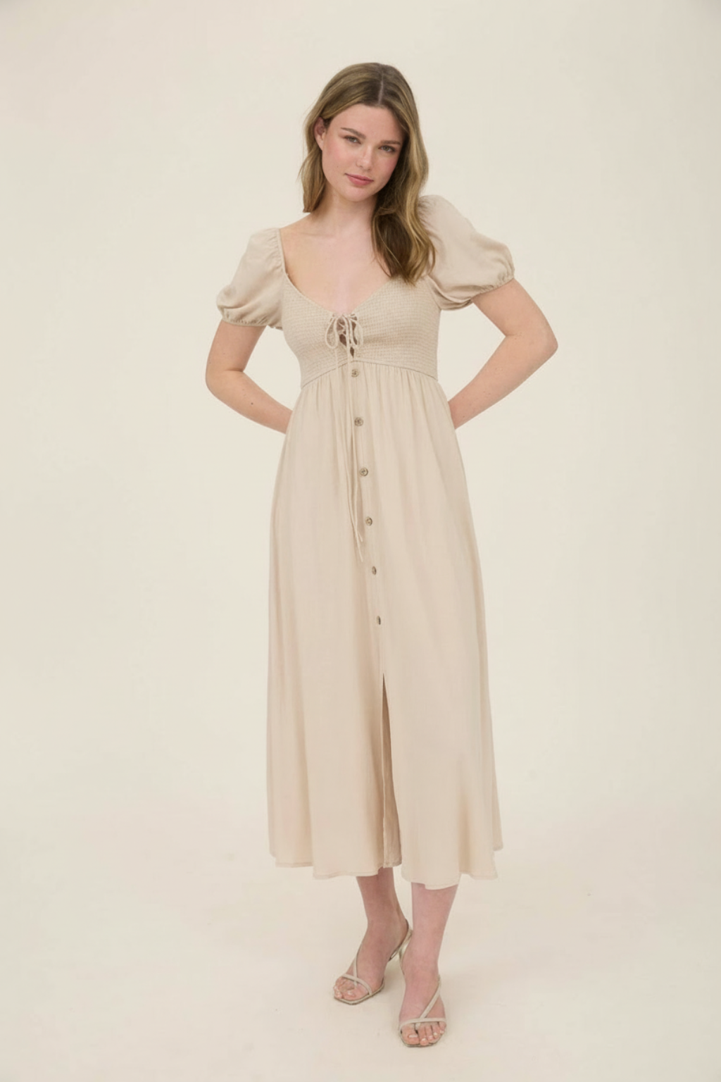 Yurema – Dames midi-jurk met strikdetail – Polyester – Lente / Zomer