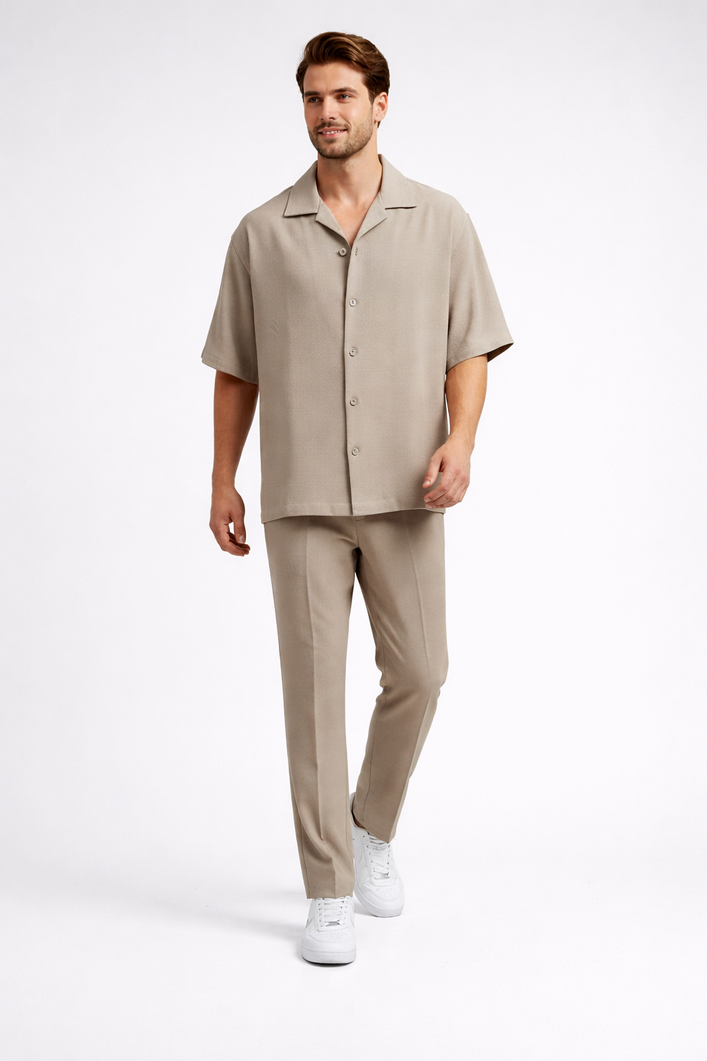 Kyano – Heren set – Overhemd met korte mouwen en revers – Katoenmix – Lente / Zomer