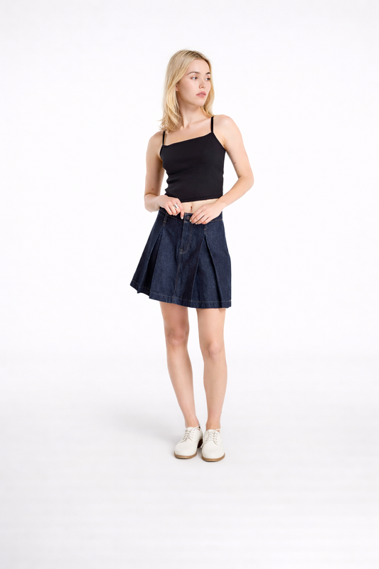 Larissa – Dames geplooide korte jeansrok – Katoenmix – Lente / Zomer