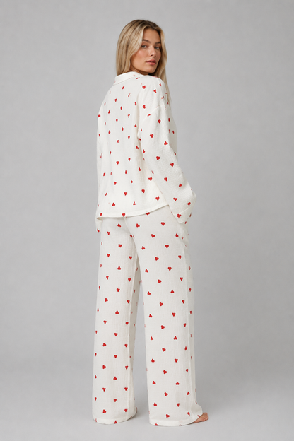 Pilary – Dames pyjamaset met hartjesprint – Tweedelig – Lente / Zomer