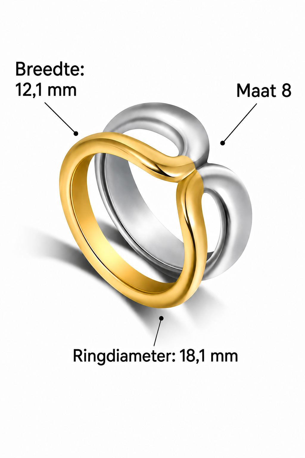 Ofelia – Dames ring – Tweekleurig design – Roestvrij staal – Alle seizoenen
