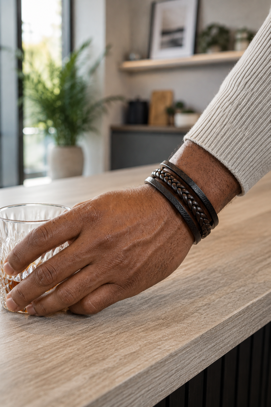 Melicio – Meerlaagse herenarmband van PU-leer – Gevlochten design – Alle seizoenen