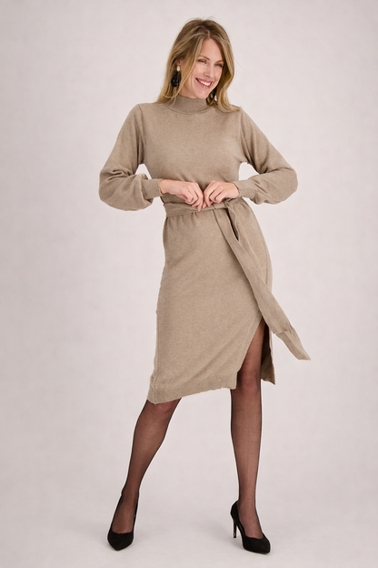 Sandria - Dames knit jurk met ceintuur – Viscosemix - Lente / Zomer