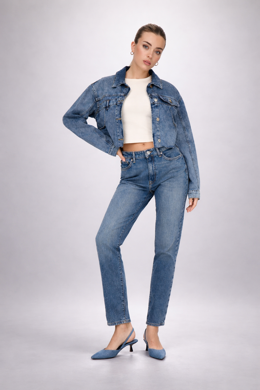 Livia – Dames rechte pasvorm jeans – Hoge taille – Katoen – Lente / Zomer