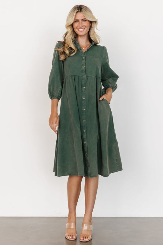 Annie - midi-jurk met knoopsluiting aan de voorkant en lange mouwen - Katoen - Lente / Zomer