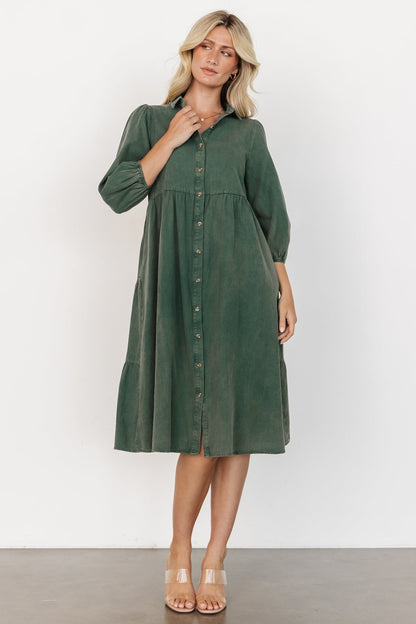 Annie - midi-jurk met knoopsluiting aan de voorkant en lange mouwen - Katoen - Lente / Zomer