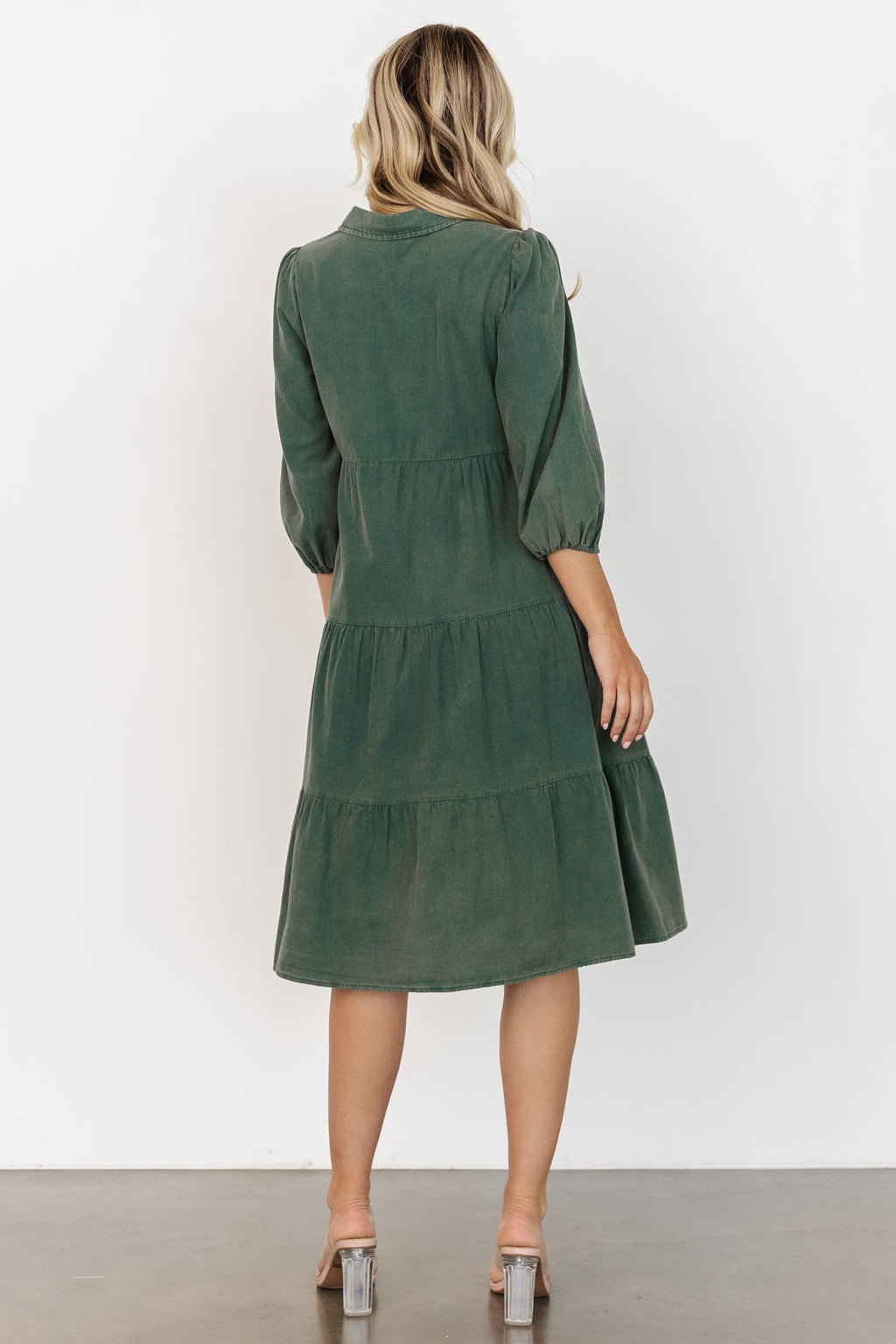 Annie - midi-jurk met knoopsluiting aan de voorkant en lange mouwen - Katoen - Lente / Zomer