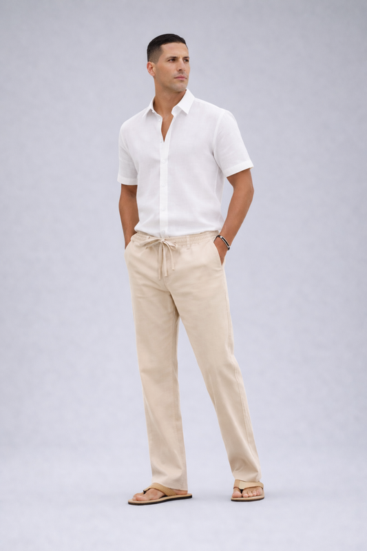 Genaro - Heren broek - Comfortabele zomerbroek met linnenlook - Katoenmix - Lente / Zomer