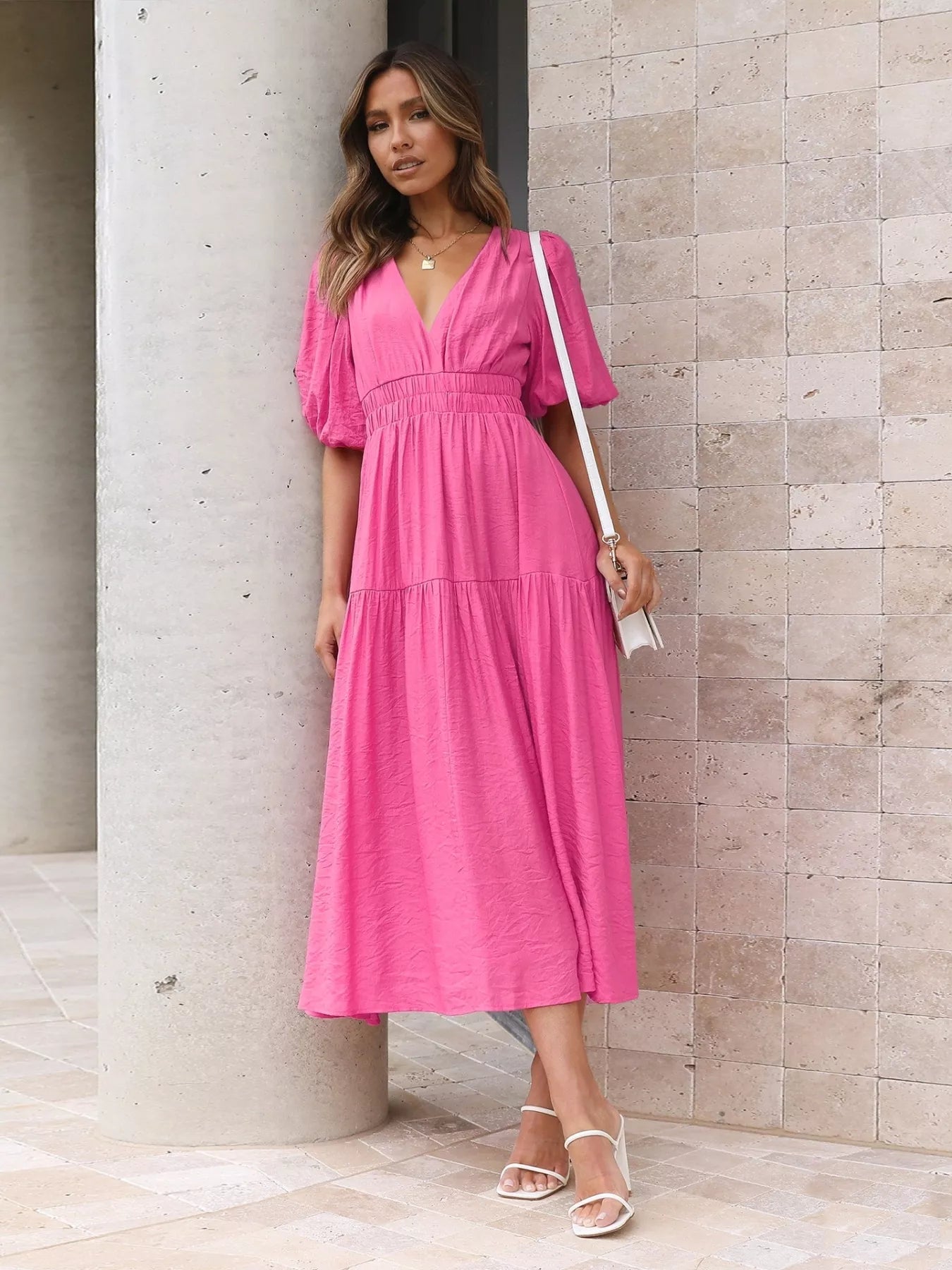 Elanor - Midi-jurk voor dames - Polyester - Lente / Zomer
