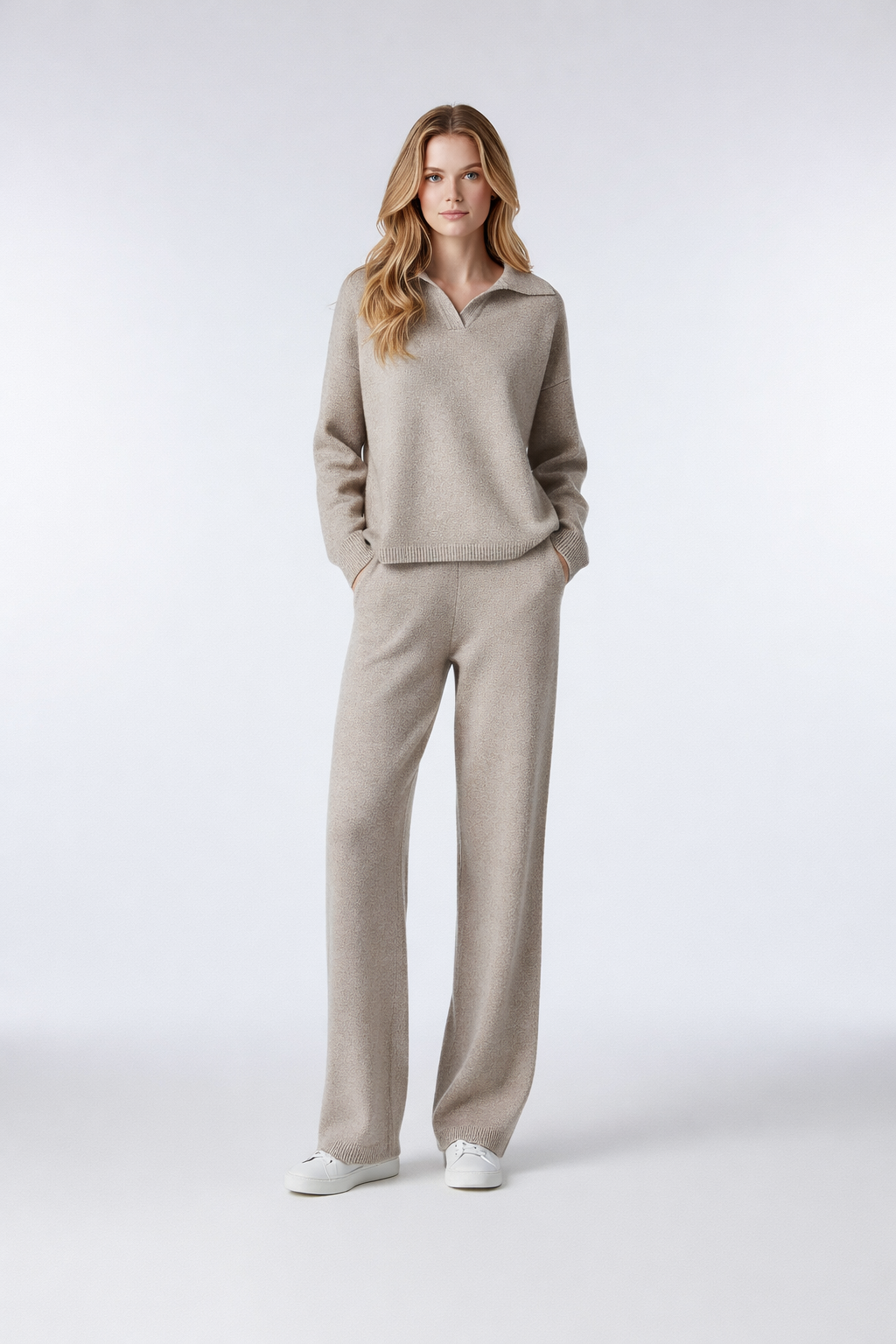 Femka – Dames gebreide loungewear set met polokraag – Alle seizoenen