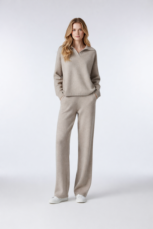 Femka – Dames gebreide loungewear set met polokraag – Alle seizoenen