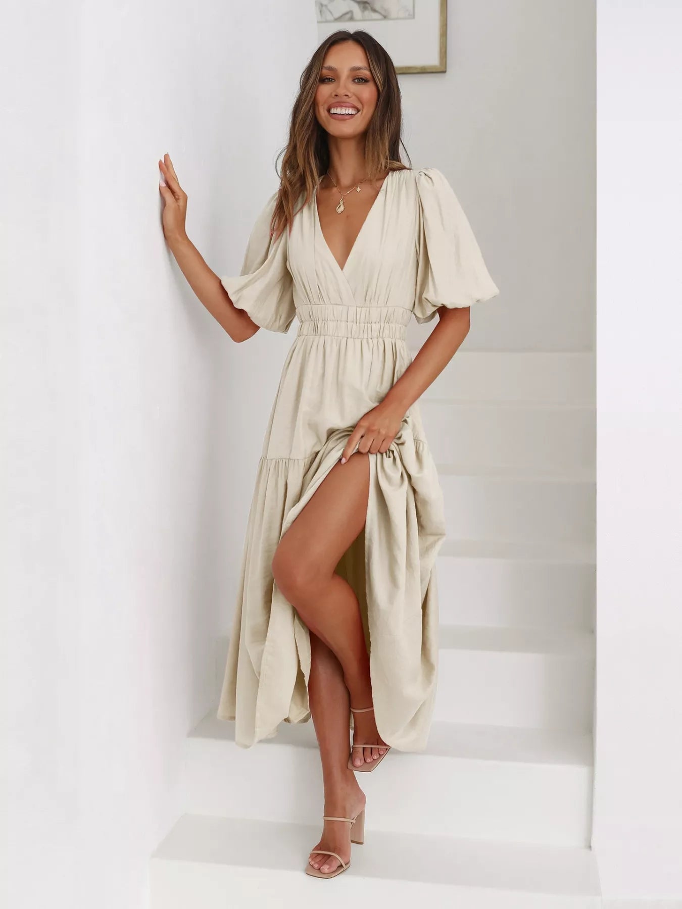 Elanor - Midi-jurk voor dames - Polyester - Lente / Zomer