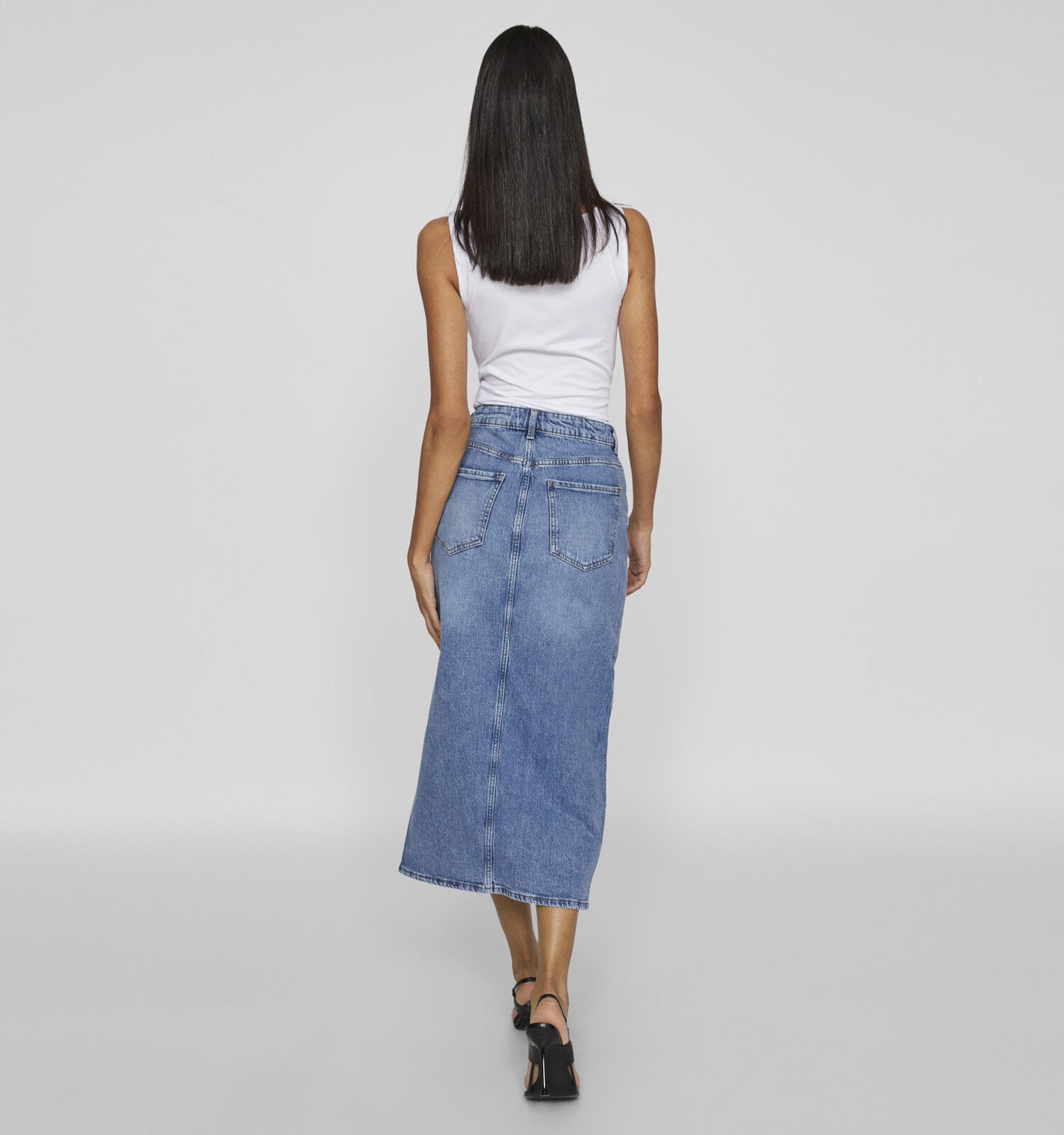 Dories - Dames denim midi-rok met split – Katoenmix – Lente / Zomer / Herfst