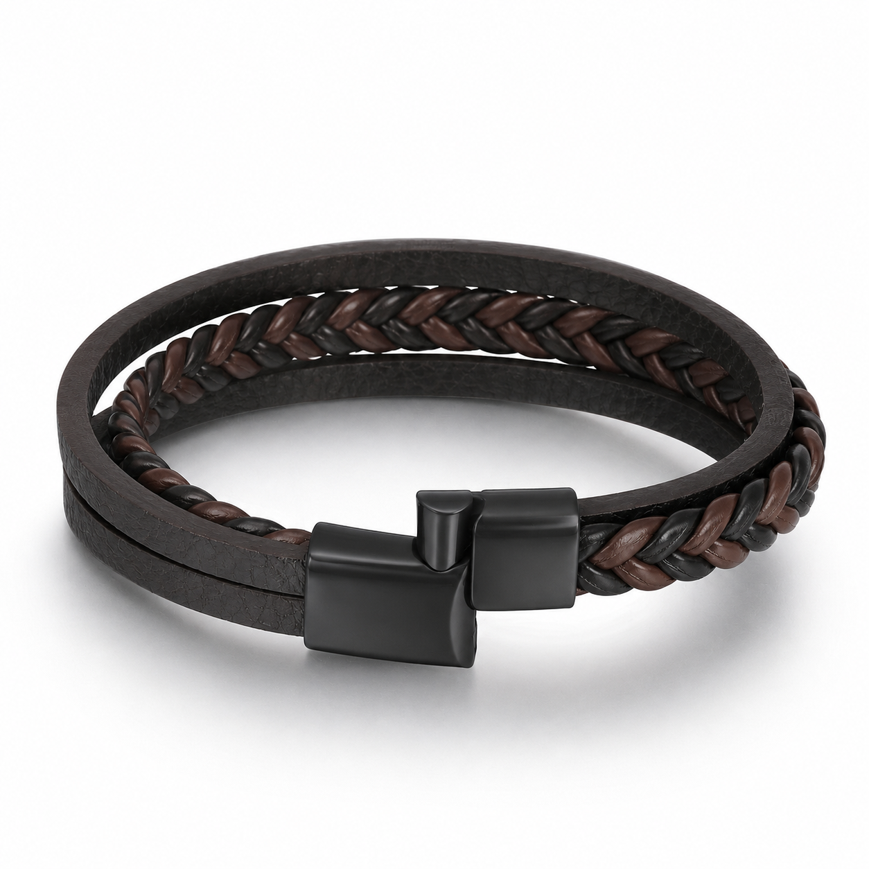 Melicio – Meerlaagse herenarmband van PU-leer – Gevlochten design – Alle seizoenen