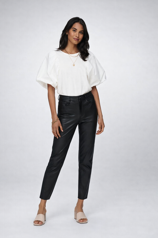 Jidau – Dames broek synthetisch leer – Normale pasvorm – Polyester – Lente / Zomer