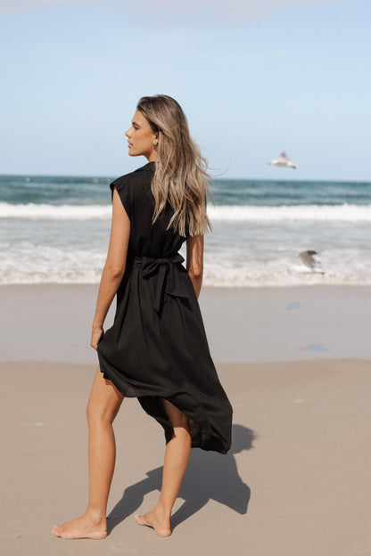 Melanie -  Mouwloze midi jurk voor dames met knoopsluiting - Linnenmix - Lente / Zomer