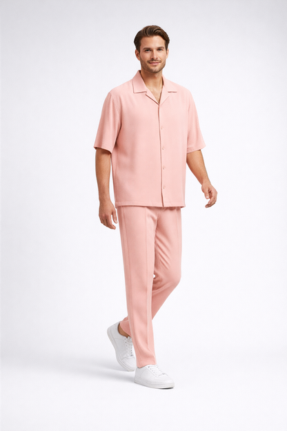 Kyano – Heren set – Overhemd met korte mouwen en revers – Katoenmix – Lente / Zomer