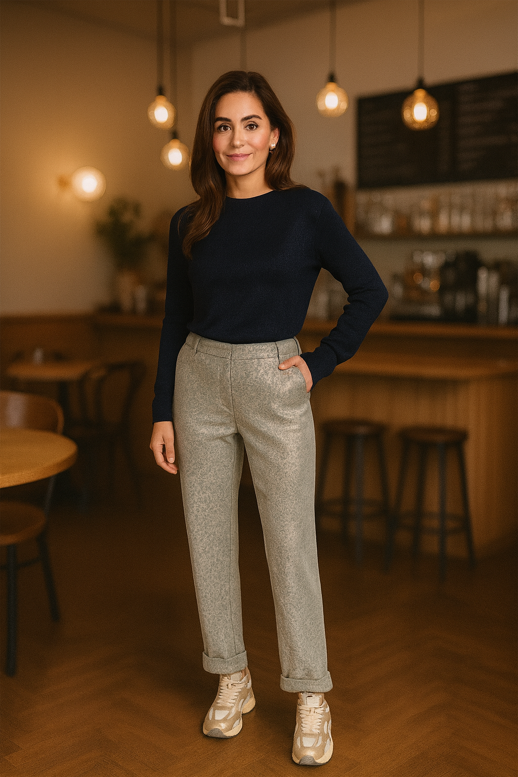 Debora - Dames pants – Metallic dierprint – Grijs/Zilver/Goud - Polymix - Alle Seizoenen