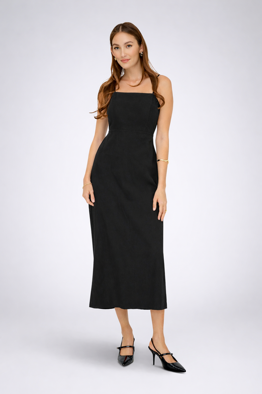 Jeanne - Dames jurk met smalle bandjes - Katoenmix - Lente / Zomer