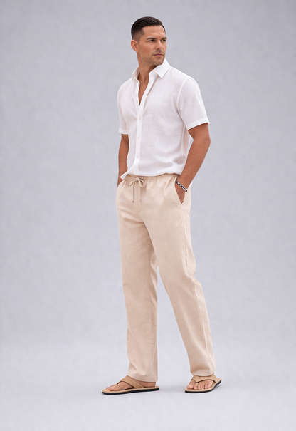 Genaro - Heren broek - Comfortabele zomerbroek met linnenlook - Katoenmix - Lente / Zomer