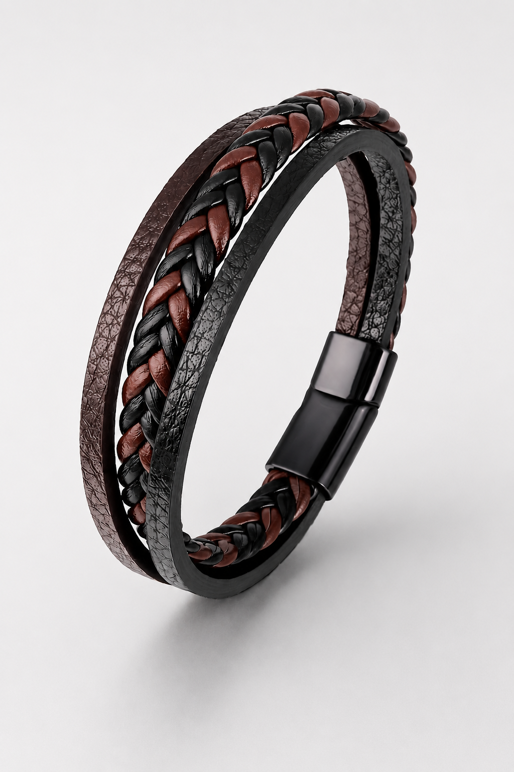 Melicio – Meerlaagse herenarmband van PU-leer – Gevlochten design – Alle seizoenen