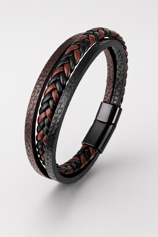 Melicio – Meerlaagse herenarmband van PU-leer – Gevlochten design – Alle seizoenen