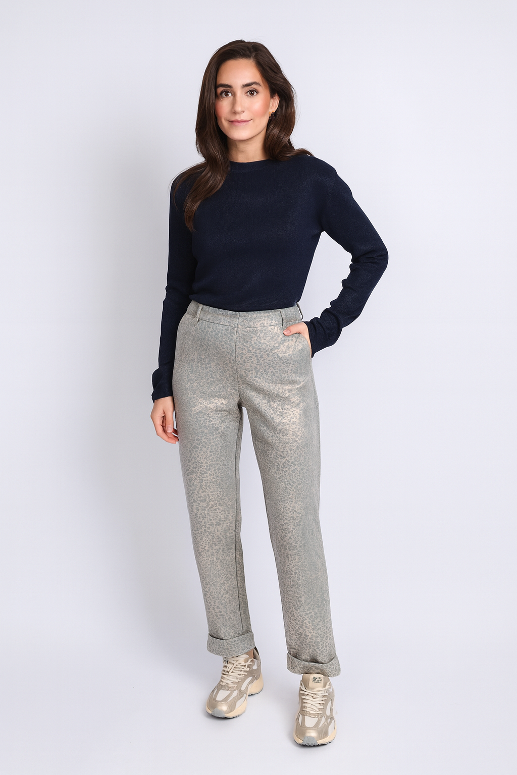 Debora - Dames pants – Metallic dierprint – Grijs/Zilver/Goud - Polymix - Alle Seizoenen