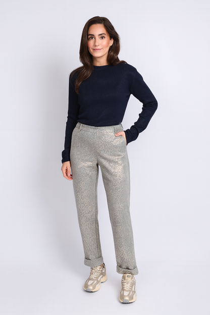 Debora - Dames pants – Metallic dierprint – Grijs/Zilver/Goud - Polymix - Alle Seizoenen