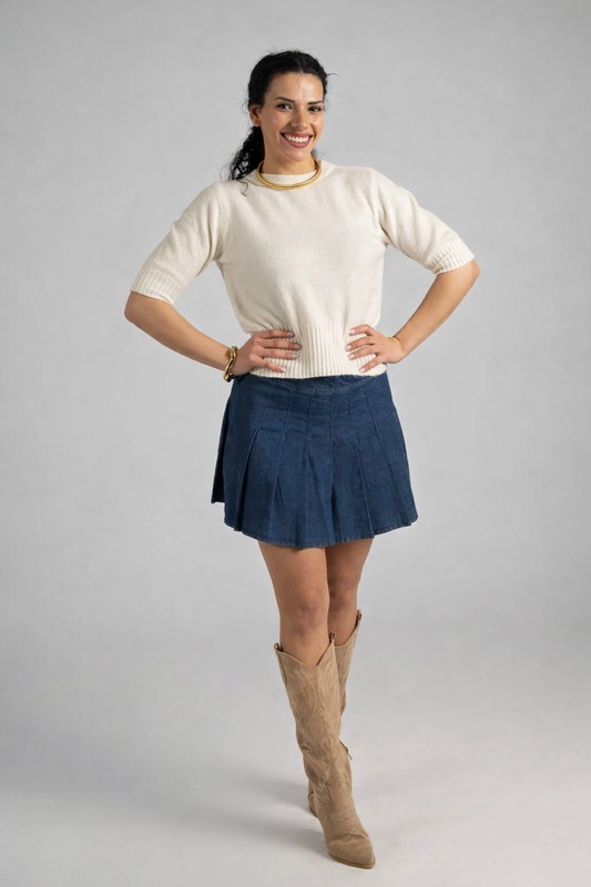 Berindina - Dames geplooide denim minirok - Lente / Zomer