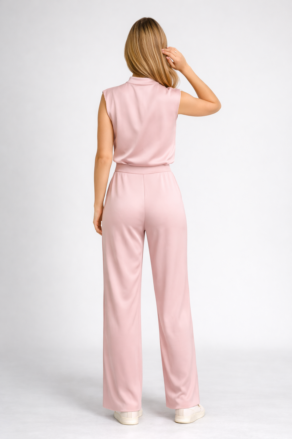 Lorena - Dames Satijnlook Jumpsuit – Wijde Pijpen – Lente / Zomer