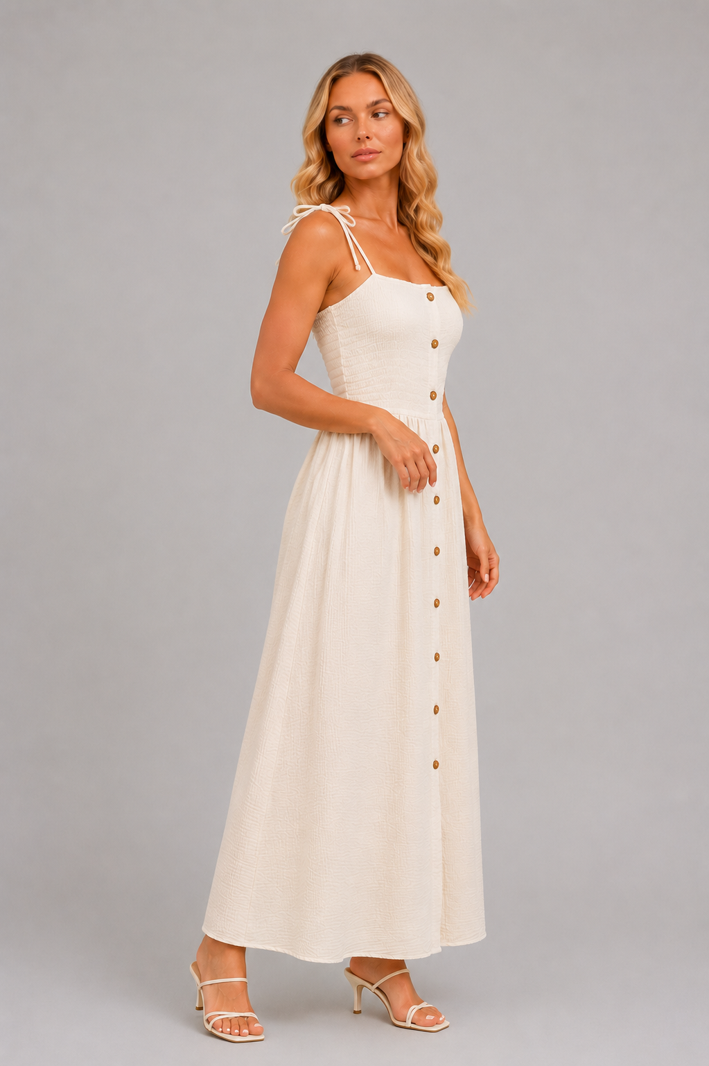 Stefanie – Lange dames chiffon jurk  – Katoen – Lente / Zomer