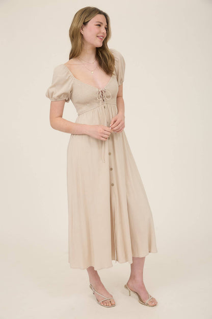 Yurema – Dames midi-jurk met strikdetail – Polyester – Lente / Zomer
