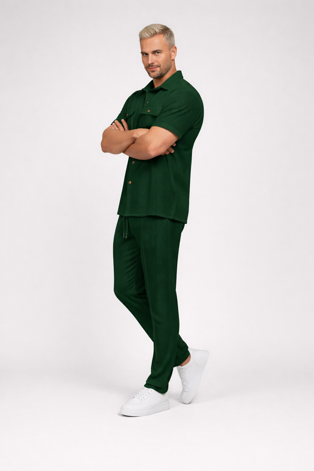 Jochem – Heren set – Wafelgebreid shirt en broek – Katoenmix – Lente / Zomer