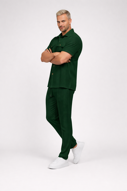 Jochem – Heren set – Wafelgebreid shirt en broek – Katoenmix – Lente / Zomer