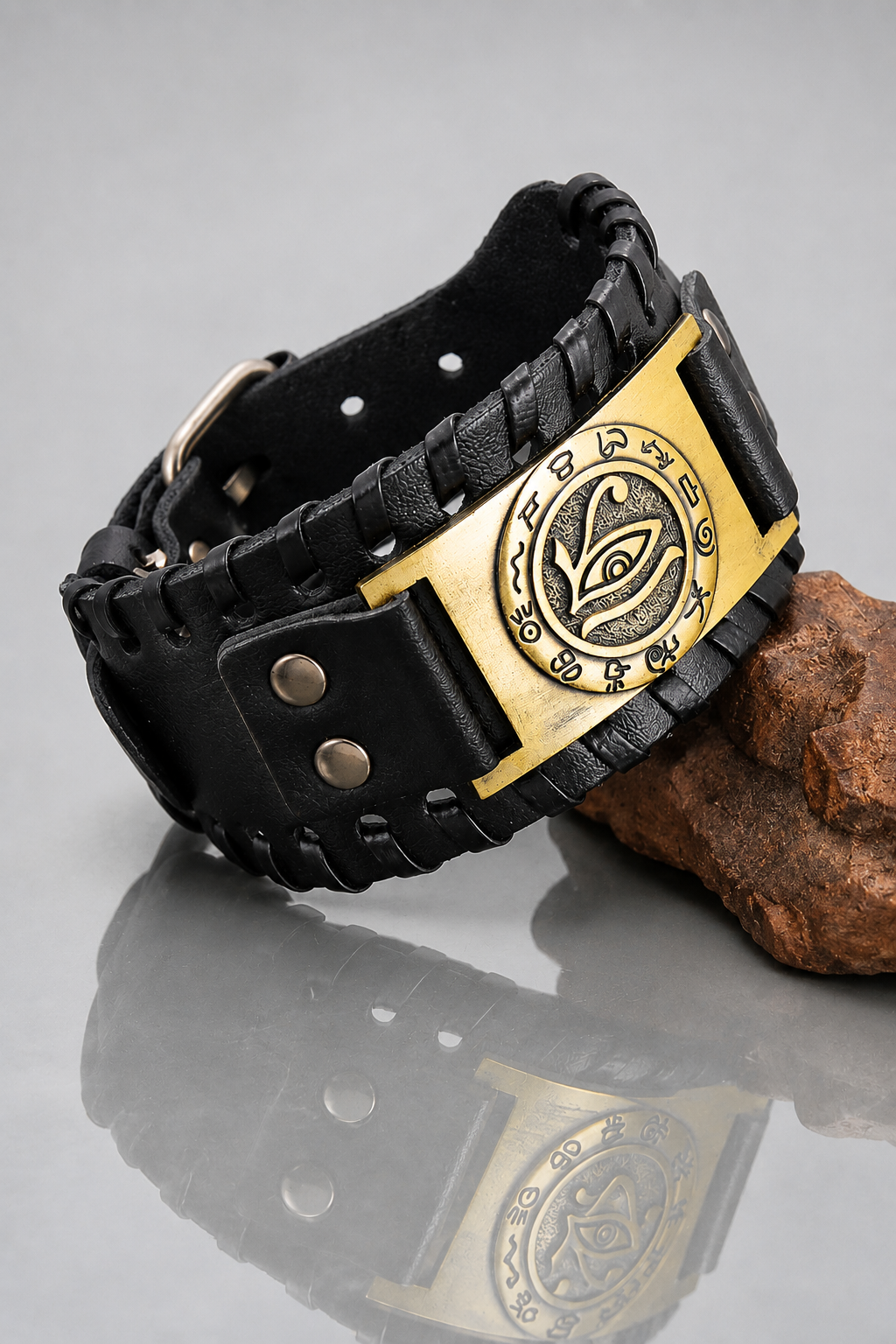 Angelo – Herenarmband met Eye of Horus – PU Leer & RVS – Alle Seizoenen