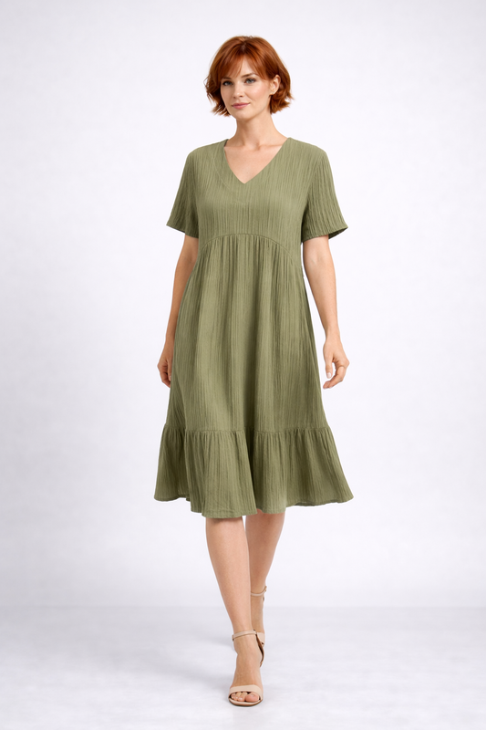 Triana - Dames stijlvolle zomerjurk met V-hals – elegante snit – Polymix – Lente / Zomer