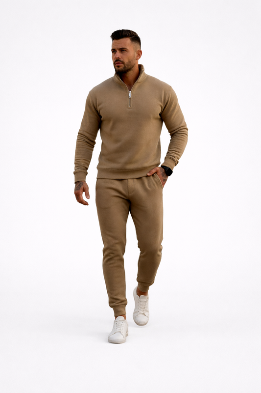 Bruno – Heren joggingpak – Polymix – Halve rits - Bijpassende broek – Lente / Herfst