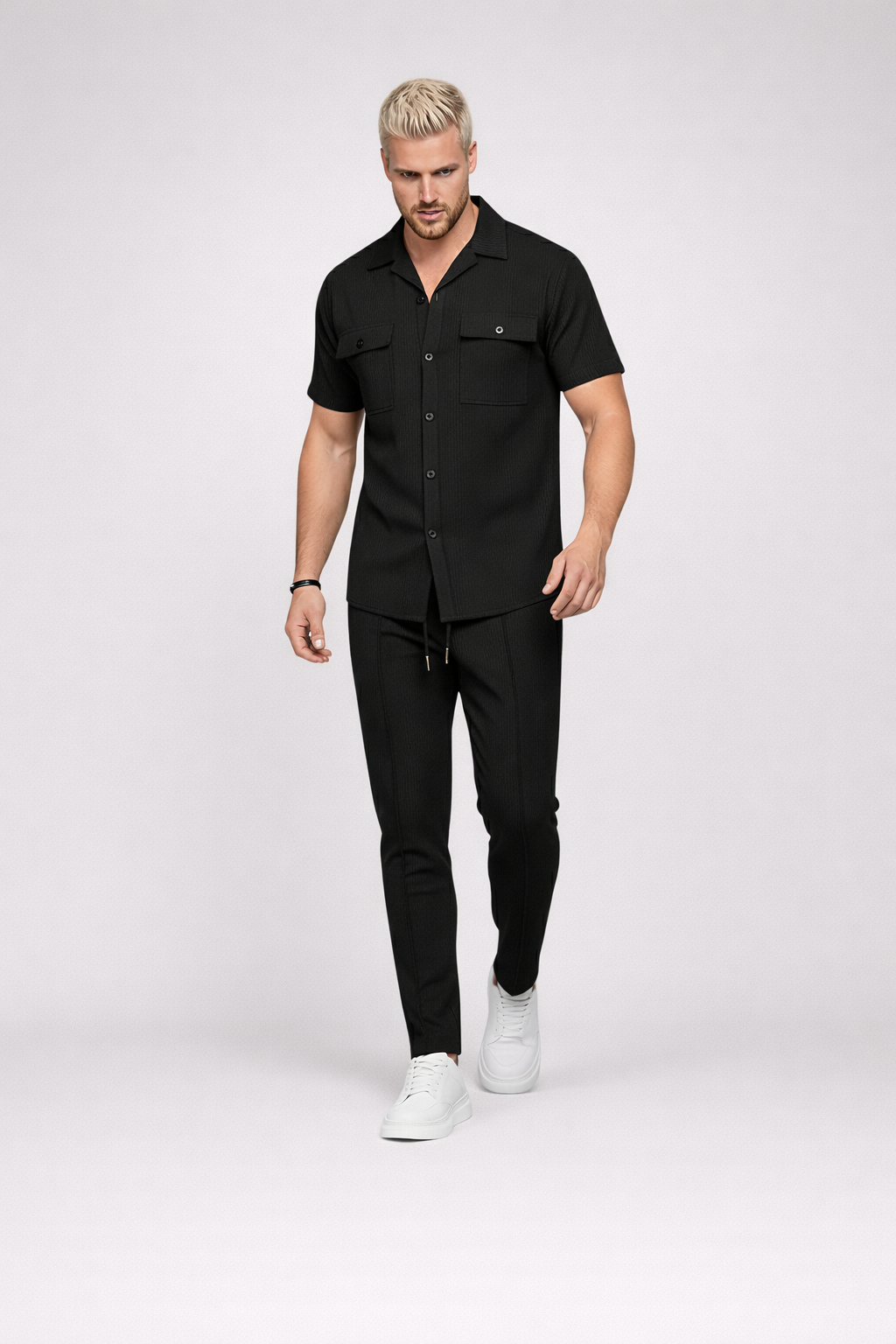 Jochem – Heren set – Wafelgebreid shirt en broek – Katoenmix – Lente / Zomer