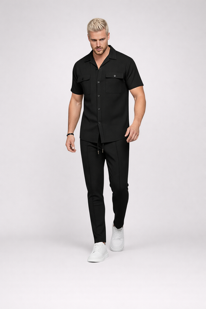Jochem – Heren set – Wafelgebreid shirt en broek – Katoenmix – Lente / Zomer