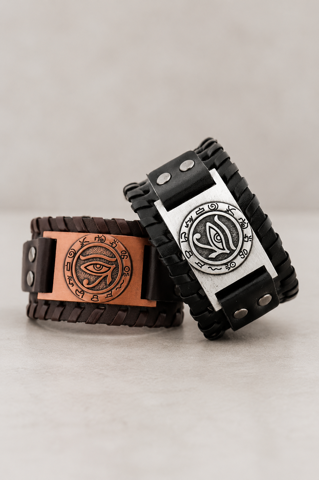 Angelo – Herenarmband met Eye of Horus – PU Leer & RVS – Alle Seizoenen