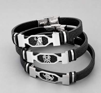 Kosmo – 12 Sterrenbeelden Heren Armband – PU Leer & RVS – Zelf Verstelbaar