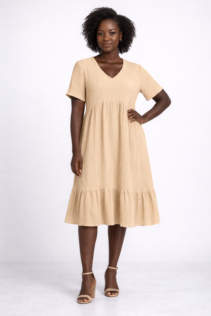 Triana - Dames stijlvolle zomerjurk met V-hals – elegante snit – Polymix – Lente / Zomer
