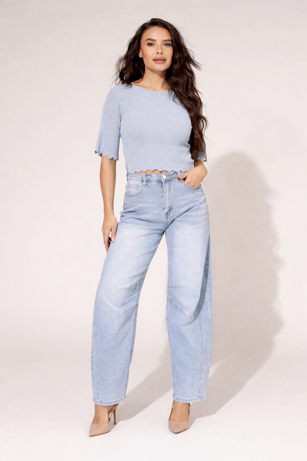 Laura - Dames barrel jeans - Katoenmix - Alle seizoenen