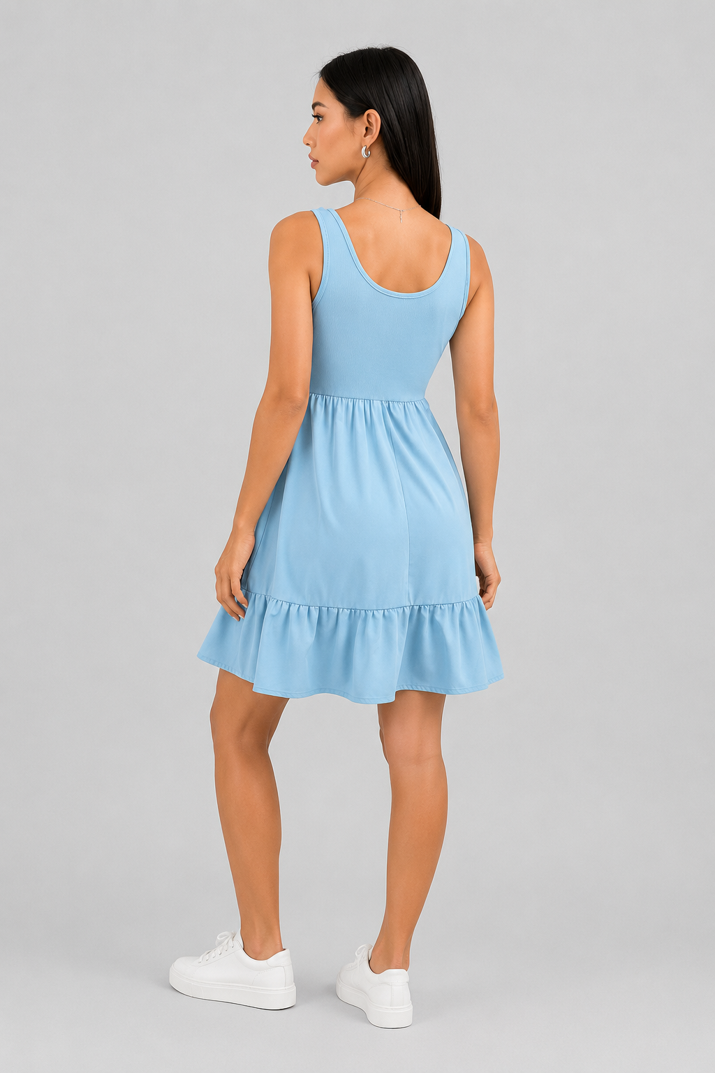 Amata – Elegante geribde dames zomerjurk met ruches – Polymix – Lente / Zomer