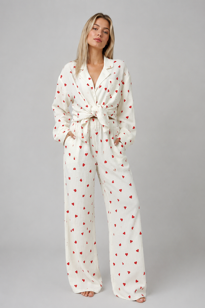 Pilary – Dames pyjamaset met hartjesprint – Tweedelig – Lente / Zomer