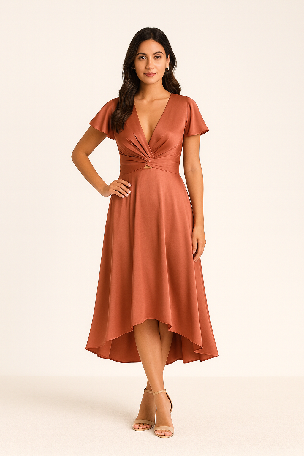 Noella – Dames midi jurk – Elegante V-hals – Luchtige pasvorm – Polymix – Lente / Zomer