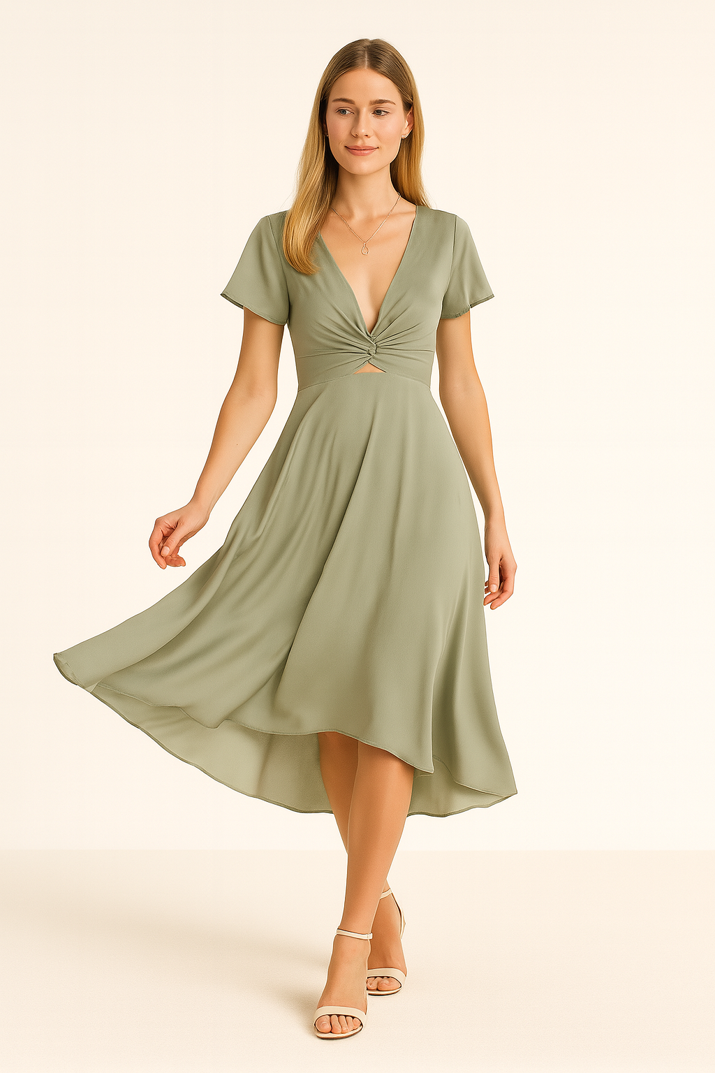 Noella – Dames midi jurk – Elegante V-hals – Luchtige pasvorm – Polymix – Lente / Zomer