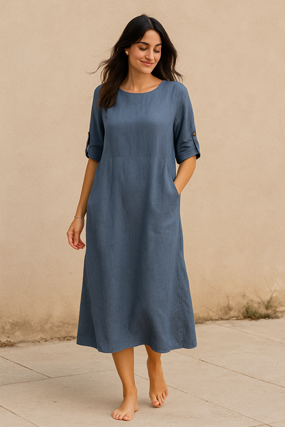 Thalia - Dames jurk met zakken - Linnen - Lente / Zomer