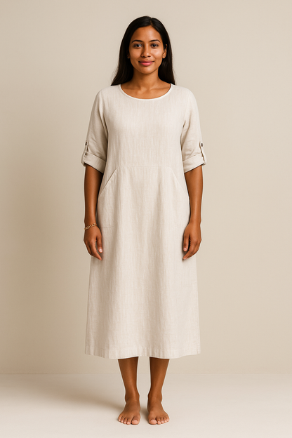 Thalia - Dames jurk met zakken - Linnen - Lente / Zomer